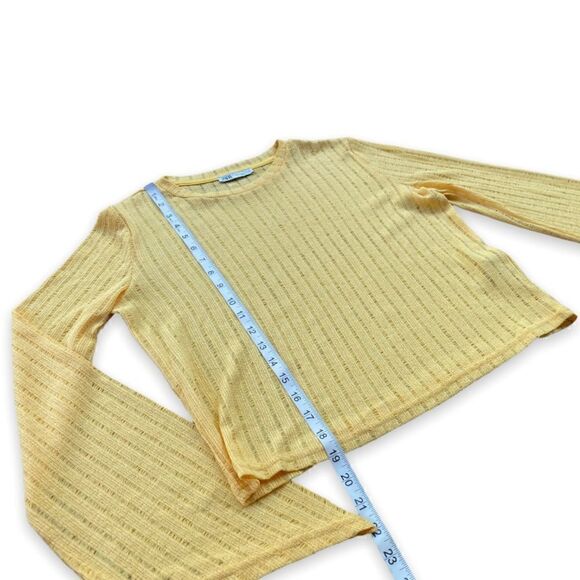 Zara Canary Yellow Open Knit Bell Sleeve Lightweight Sweater | Size Small - Picture 6 of 11